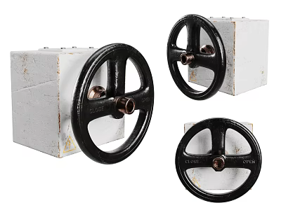 White Mechanical Control Blocks With Black Handwheels And Metal Components 3d model