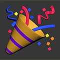 Decorative Ornament Set With Orange Horn Shaped Design Colorful Streamers Small Squares On Dark Background