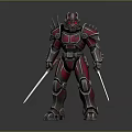 Armored Warrior Character With Red And Black Spiked Armor And Dual Swords