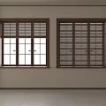 Wooden Window Blinds With Two Windows Open Closed Beige Curtains Potted Plant In Interior Room