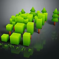 Cartoon Forest Scene With Green Cubes Cone Shaped Trees And Grass 3d model