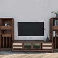 Modern TV Stand with TV and Bookshelves Storage Drawers Glass Doors Decorative Plant Books