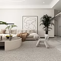Modern Living Dining Room Interior With Sofa Coffee Table TV Plants And Circular Ceiling