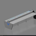 Modern Elongated Office Desk With White Black Frame And Blue Accent Lines Sleek Tabletop