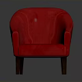 Stylish Red Fabric Armchair With Curved Backrest And Wooden Legs Design