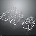 Three White Lined Building Frames Greenhouse Structures With Triangular Roofs On Dark Background With Reflections 3d model