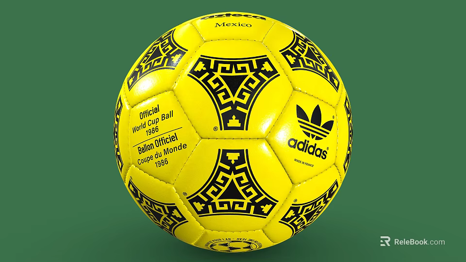 Adidas Official World Cup Mexico 1986 Match Ball Yellow With Black Geometric Patterns 3d model 
