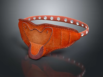 Genuine Brown Leather Belt With Riveted Design And Handcrafted Curved Buckle Detail 3d model