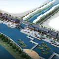 Scenic Traditional Ancient Architecture Complex With Waterfront River Stone Bridge And Lotus Ponds
