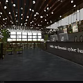 Modern Café Interior With Wooden Ceiling Hanging Lights And Marble Counter