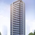 Modern High Rise Residential Building With Glass Facade And Urban Design