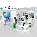 Modern Exhibition Booth Design With Display Area Digital Screens And Visitors Interacting