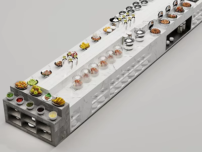 Practical Functional Table with Various Foods Tableware and Divided Buffet Sections 3d model