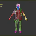 Game And Movie Character Wearing Tattered Jacket Worn Pants Backpack Arm Bandages And Sneakers