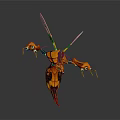Yellow And Black Mechanical Insect 3D Model With Blade Like Structures And Red Bottom 3d model