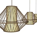 Modern Geometric Chandeliers With Metal Frame And Warm Light Lampshades Arranged In Row