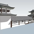 Traditional Chinese Architectural Complex With Tower Pavilions Corridor And Curved Eaves Tile Roof 3d model