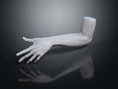 Man's Lifelike White Prosthetic Arm Placed on Black Reflective Surface 3d model