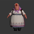 3D Model Game Movie Character Wearing White Dress With Purple Headscarf And Red Eyes