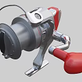 Red And Silver Metal Fishing Reel With Ergonomic Handle And Spool Design