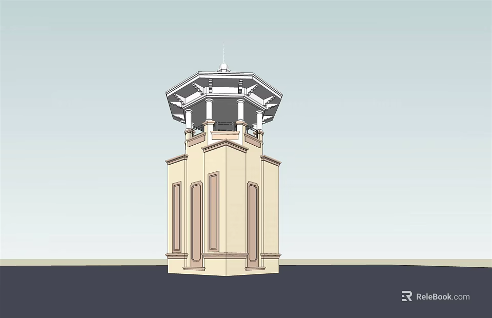 Classical Tower Architectural Design With Octagonal Top Columns And Arched Windows Exterior View 3d model 