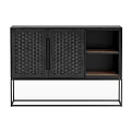 Modern Cabinet Furniture With Woven Doors Black Finish And Metal Frame Open Shelf