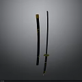 Traditional Japanese Samurai Sword With Black Scabbard And Golden Decorative Fittings