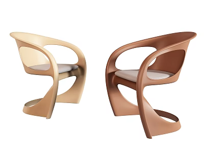 Leisure Chairs Light Beige Warm Brown Modern Curved Design With Curved Armrests Upholstered Seat Pads 3d model