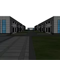 Modern Industrial Factory Buildings With Glass Facades And Green Landscaping