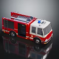 Red and White Fire Truck With Ladder Blue Emergency Lights Doors and Wheels