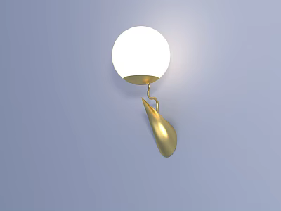 Modern White Globe Wall Lamp With Golden Metal Frame And Dropshaped Decorative Accent 3d model