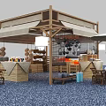 Wooden Outdoor Fruit Stall With Canopy Displaying Fresh Pumpkins Watermelons Oranges And Baskets