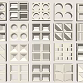 Assorted Decorative Room Dividers With Different Geometric Patterns And Light Tones 3d model