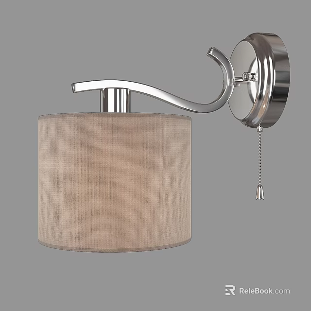 Modern Silver Metal Wall Lamp With Beige Fabric Cylinder Shade And Sleek Design 3d model 