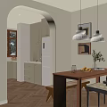 Modern Elevator Hallway Interior Design With Herringbone Wood Floor Decorative Painting Bookshelf And Green Plant