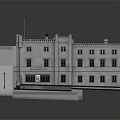 Cartoon Scene Of White Building Model With Black Roof And Transparent Outline Design