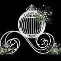 White Decorative Birdcage with Curved Scroll Legs and White Flowers Green Foliage on Dark Background