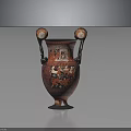 Ancient Greek Red Figure Ceramic Vase Featuring Black Red Color Mythological Scenes And Handles