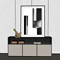 Modern Entryway Cabinet Sideboard With White Doors Black Top And Geometric Art Decor