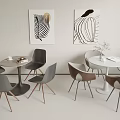 Modern Interior Space With Round Table And Chair Set Gray Brown Chairs And Wall Art
