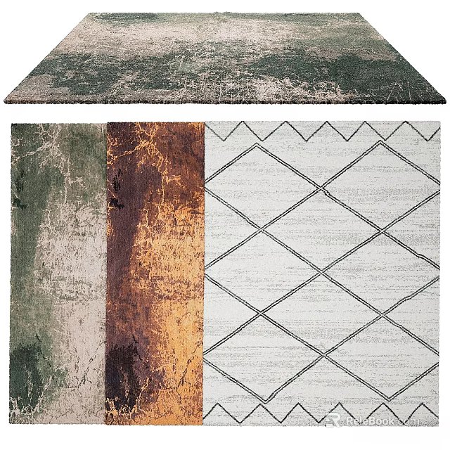 Square Rug With Green Brown White Colors And Geometric Textured Patterns 3d model