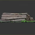 Stacked Natural Wood Logs Arranged On Green Stone Base With Dark Background