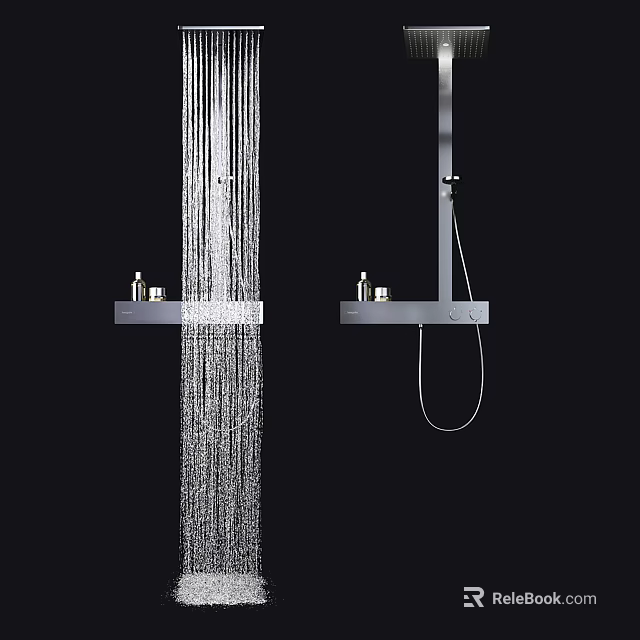 Modern Rainfall Shower Head Design With Handheld Sprayer And Stainless Steel Shelf 3d model 