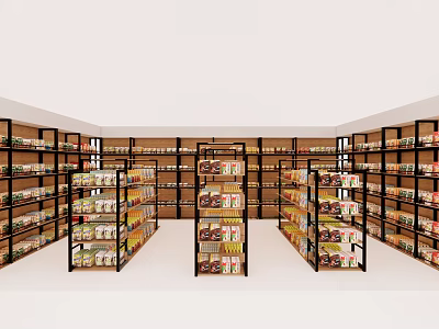 Modern Retail Store Interior With Neatly Arranged Shelves And Various Products 3d model