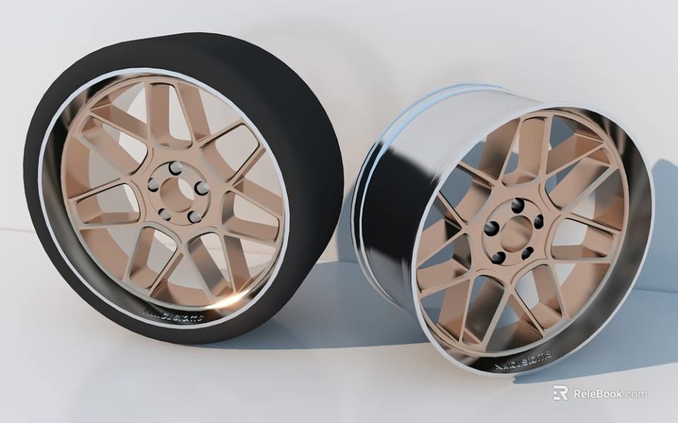 Tires With Bronze Multi Spoke Alloy Wheels And Black Rubber Surface Design 3d model 