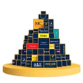 Brand Pyramid Display With Multiple Logos And Stacked Blocks On Base 3d model