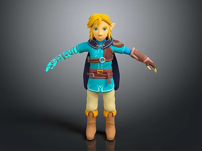 Game And Movie Character With Blonde Hair Blue Outfit Brown Gloves Boots Glowing Arm Patterns 3d model