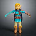 Game And Movie Character With Blonde Hair Blue Outfit Brown Gloves Boots Glowing Arm Patterns