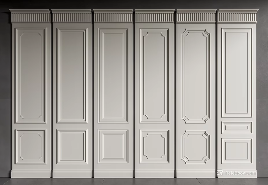 Classic White Decorative Wainscoting with Various Designs for Interior Wall Decoration 3d model 