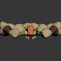 Cartoon Toy Figure Muscular Red Hair Orange Skirt Brown Wristbands Standing Gray Background Displaying Muscles